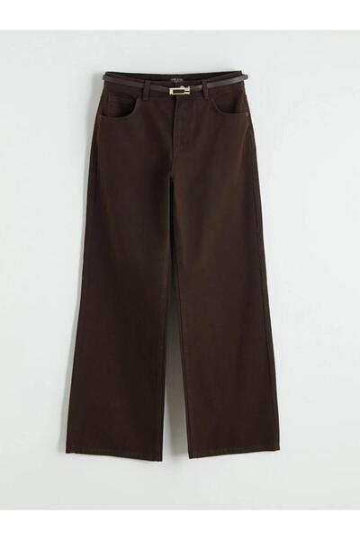 LC Waikiki Brown Wideleg Women's Jean Trousers with Belt (S6)
