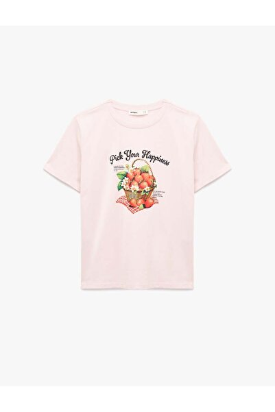 Koton Bisiklet Yaka Pamuklu Baskılı Kadın T-Shirt 6SAK50034EK