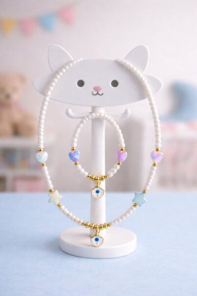 Moonbelle Kız Çocuk Nazar Boncuklu Kolye Bileklik Seti – Nazar Charm Kalp Yıldız