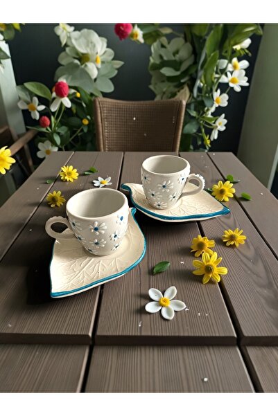 Artistic Quality Decorative Blue Daisy Embroidered, Embossed Leaf Detailed Te...