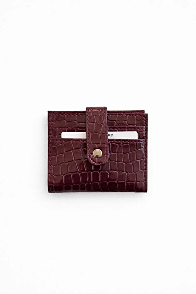 Zeyne Burgundy Zyn08 Crocodile Pattern Look Women's Card Holder Wallet