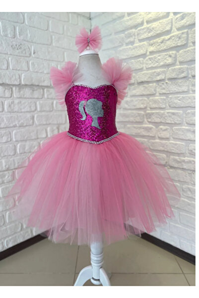 black white wedding Barbie Kostümü Kız Çocuk Pembe Doğum Günü Elbisesi