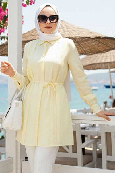 N.S NEVA STYLE Buttoned Yellow Hijab Tunic 20273Sr