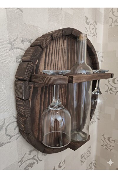 glb decor wood hand made Ahşap Şişe Tutucu Duvar Rafı