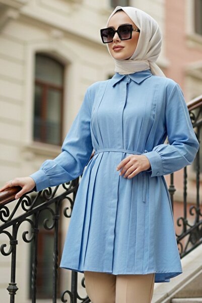N.S NEVA STYLE Buttoned Blue Hijab Tunic 20273m