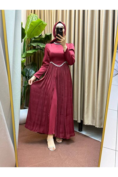 asyadabutik Rochie de seară superbă din țesătură de satin, cu detalii de piat...