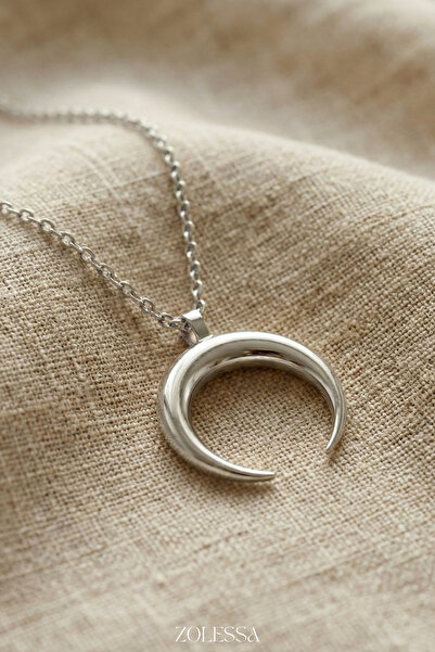 ZOLESSA Kadın Ters Ay Kolye 925 Ayar Gümüş Charmlı Zarif Uzun Minimal Hilal K...