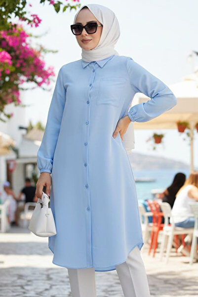 N.S NEVA STYLE Buttoned Blue Hijab Tunic 30293m