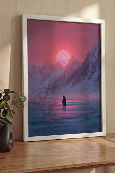 Postifull Nihilistic Penguin Framed Poster, Thick White Framed Painting, Walk...