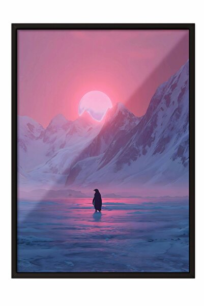 Postifull Nihilistic Penguin Framed Poster, Black Framed Painting, Walking Pe...