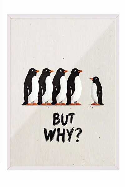 Postifull Nihilistic Penguin Framed Poster, White Framed Painting, Walking Pe...