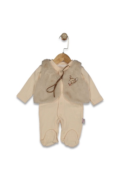 minipanda Welsoft Lamb Lined Vest Set Baby Girl Jumpsuit with Booties