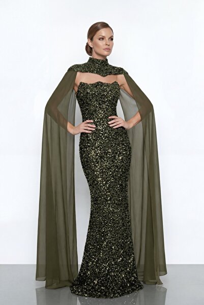 zoezoe Avera 2 Parça Tasarımlı Pul Payet Straplez Balık Kesim Abiye ve Kollar...