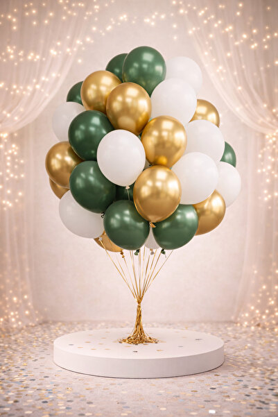 Işıltı Balon Dükkanı Premium Green Gold White Balloon Set – Birthday & Openin...