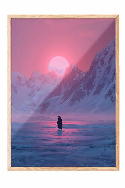 Postifull Nihilistic Penguin Framed Poster, Wooden Framed Painting, Walking P...