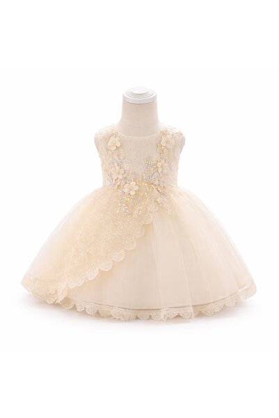 kizu Baby Girl Satin Dress with Lace and 3D Flowers 0-3 months