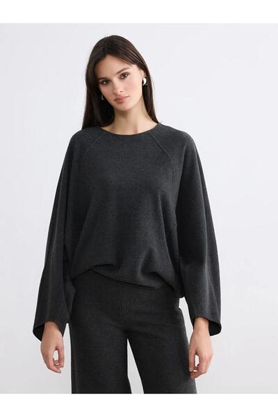 LC Waikiki Bluză oversize antracit cu decolteu rotund (S6)