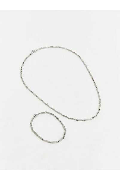 LC Waikiki Gray Men's Chain Necklace Set (S6)