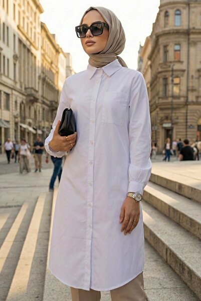 N.S NEVA STYLE Buttoned White Hijab Tunic 30293B