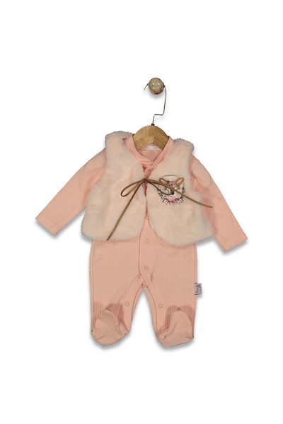 minipanda Welsoft Lamb Lined Vest Set Baby Girl Jumpsuit with Booties