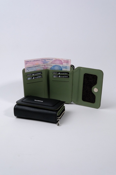 CENGİZ PAKEL Small Size Women's Black-Green Wallet