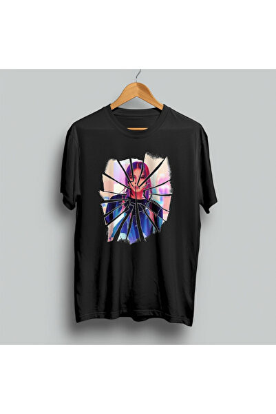 TİMİSİVA Unisex Oversize Printed Cotton Crew Neck Short Sleeve Black T-Shirt