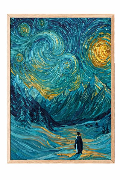 Postifull Nihilistic Penguin Framed Poster, Wooden Framed Painting, Walking P...