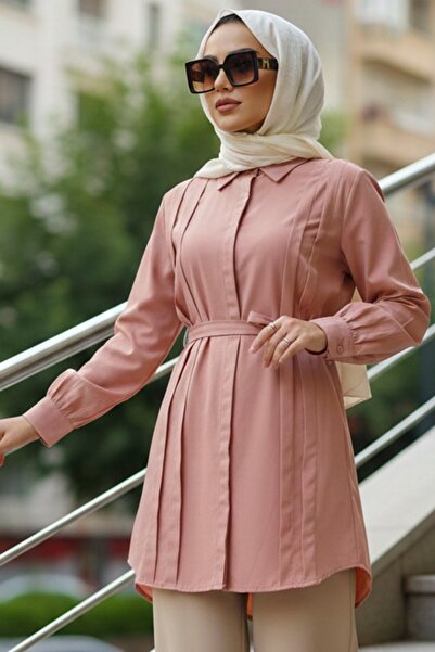 N.S NEVA STYLE Buttoned Powder Hijab Tunic 20273Pd