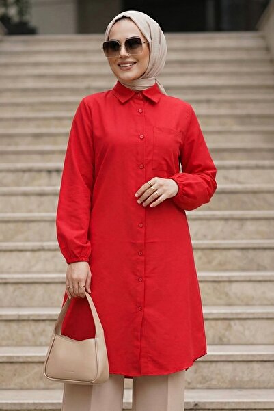 N.S NEVA STYLE Buttoned Red Hijab Tunic 30293K