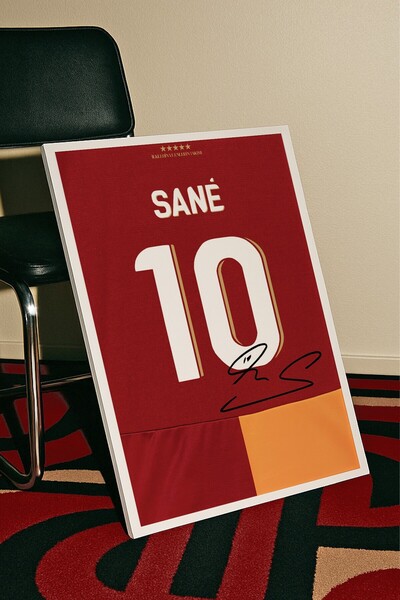 Base Concept Leroy Sané 10 Sarı Kırmızı İmzalı Poster Tablo (Çerçeveli)