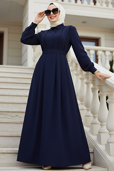 N.S NEVA STYLE فستان حجاب أزرق داكن بحزام 10308L