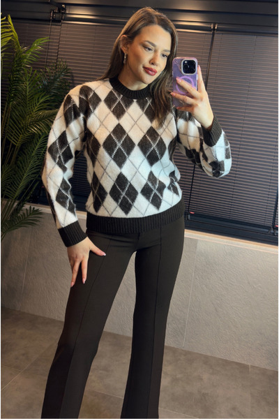 MİR STORE Brown Diamond Patterned Sweater