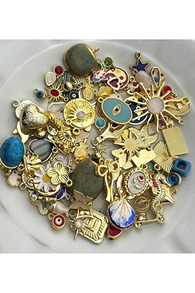 roshel 10 Adet Karışık Altın Kaplama Kolye Ucu Charm Vip Seri (10 adet Çelik ...