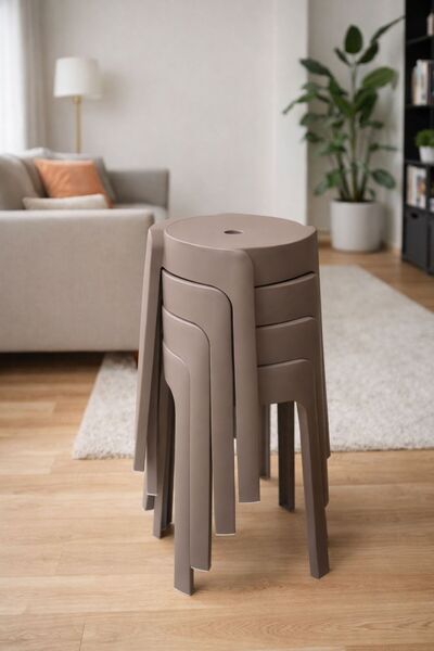 Funny Life 4 Adet Kaydırmaz Tabanlı İstiflenebilir Plastik Tabure - Çok Amaçl...