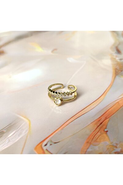 GOX خاتم مزدوج الصفوف على شكل قلب مرصع بالأحجار على شكل إصبع صغير