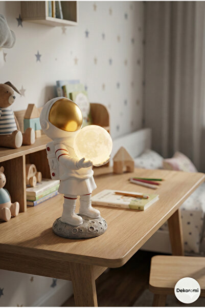 Tual Hobi Sanat Dekoratif Işıklı Astronot Heykeli (38x16) Çocuk Odası Bebek O...