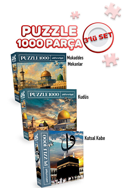 Allians 3 Adet 1000 Parça Puzzle Seti, Mukaddes Mekanlar ve Kutsal Kabe Temalı