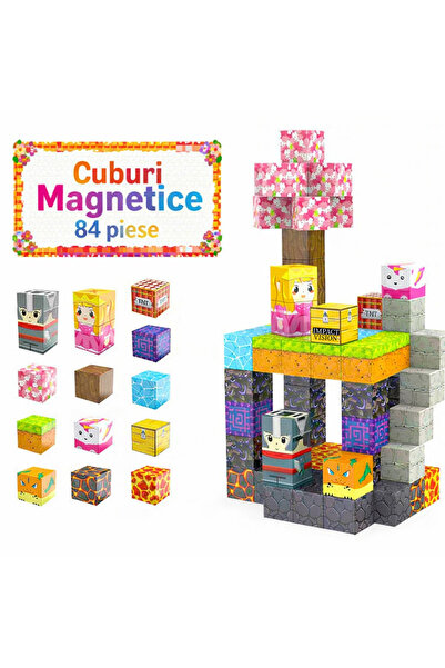 Impact Vision Set 84 Cuburi de Constructie Magnetice Impact Vision®, Lava Pri...