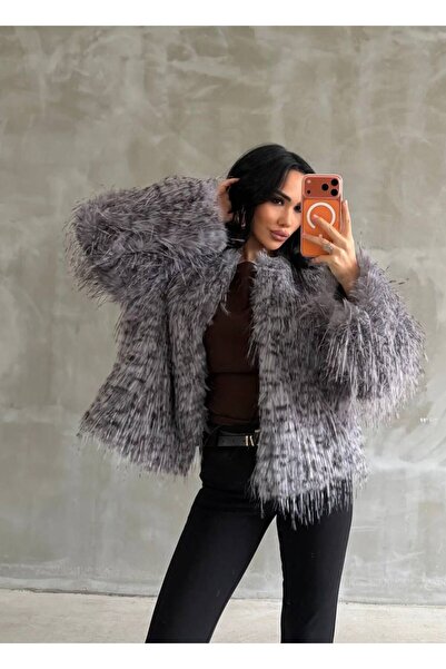 MAESTRO WOMAN Γυναικεία γούνα υψηλής ποιότητας με γκρι λεοπάρ σχέδιο