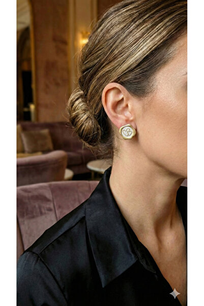 Lu Atelier Twin Heart Seal Handmade Earrings |   Gold Edged White Seal Design...