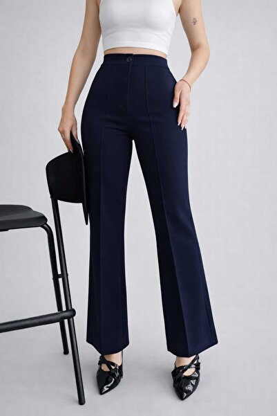 ROVELLA Kadın Likralı Çimalı Yüksek Bel Palazzo Pantolon