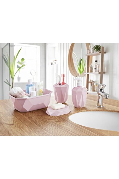 Padilon Geometric Design 4-Piece Bathroom Set Soap Dispenser, Toothbrush Hold...