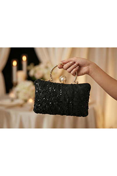 Telli Art Black Evening Dress Clutch Bag – Simple Design, Double-Sided Use