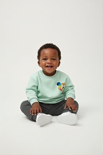 LOGO AKSESUAR Girl's Cotton Colorful Printed Oversize 3-Strand Sweatshirt