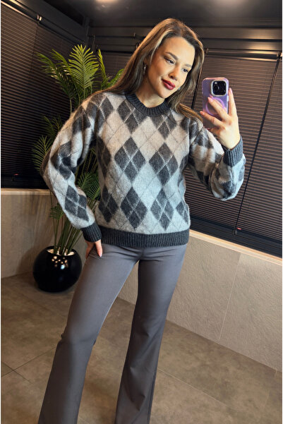 MİR STORE Gray Diamond Patterned Sweater