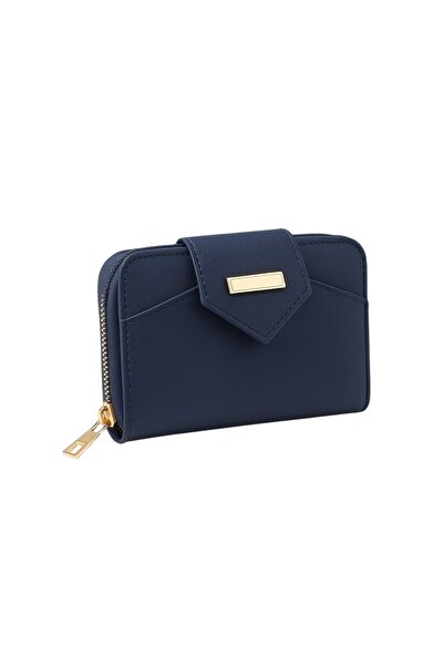 stravis Navy Blue Color Card Holder Wallet with Zippered Coin Compartment