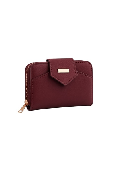 stravis Burgundy cardholder wallet with zippered coin compartment