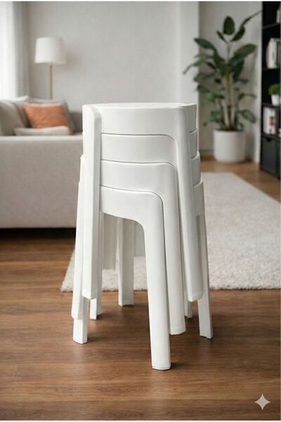 Funny Life 4 Adet Kaydırmaz Tabanlı İstiflenebilir Plastik Tabure - Çok Amaçl...