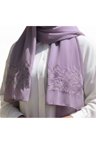 Veil Designer A purple-colored shawl with rose embroidery on both sides, 190*69