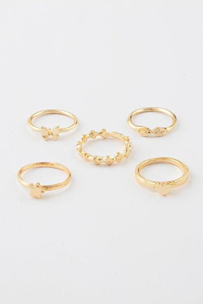 Sortie Aksesuar مجموعة خواتم مكونة من 5 قطع مع شكل قلب فراشة اللانهاية والزهرة